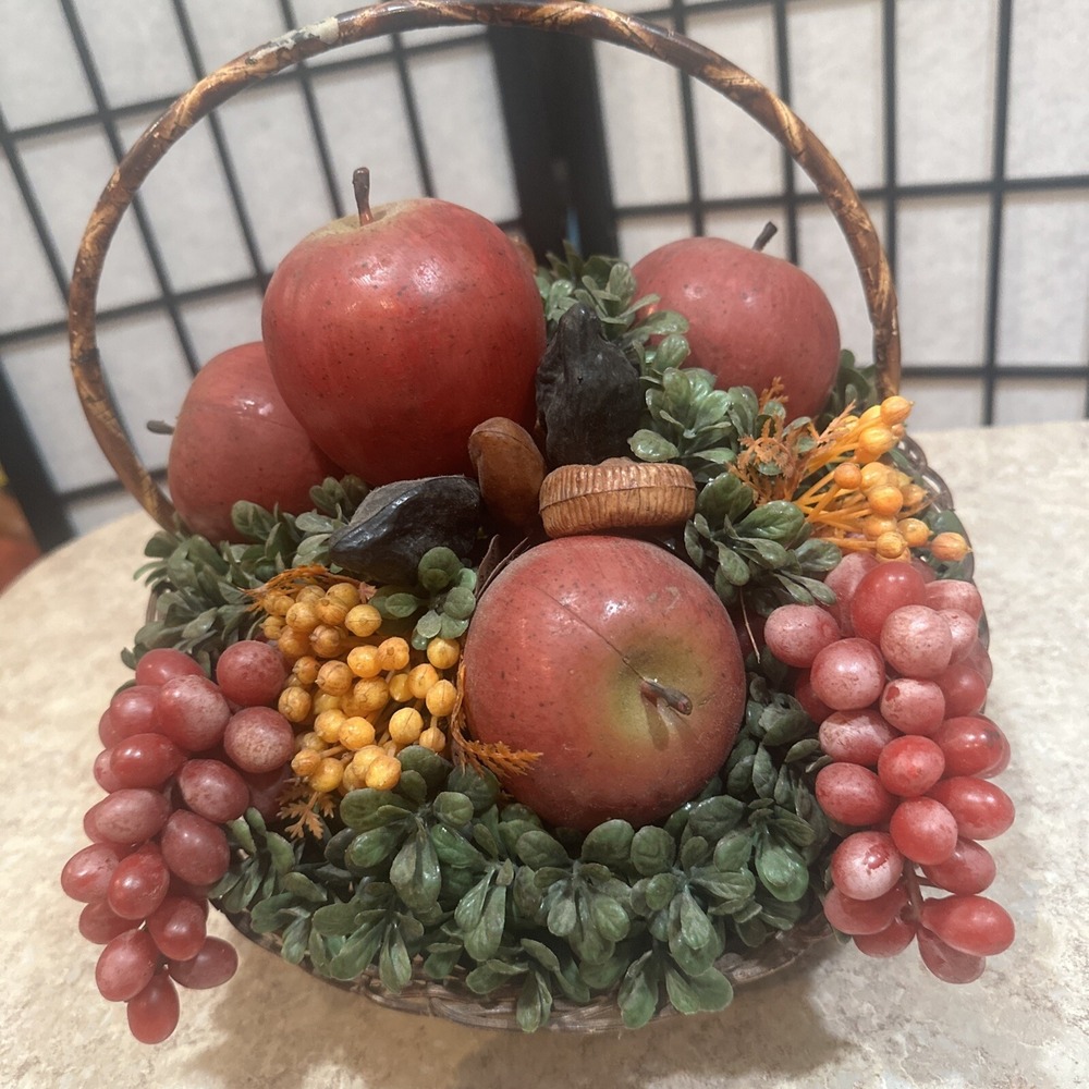 Plastic‎ Faux Fruit Table Basket Decoration Grapes Apples MCM Vintage Artificial